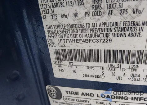 2011 Ford F-150 Xlt из США, поврежденный, VIN 1FTFW1EF4BFC37229